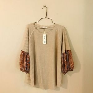 NWT Neutral Poof Sleeve Knit Top